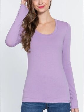 ShopEvelynne Lavender Long Sleeve Scoop Neck Tee